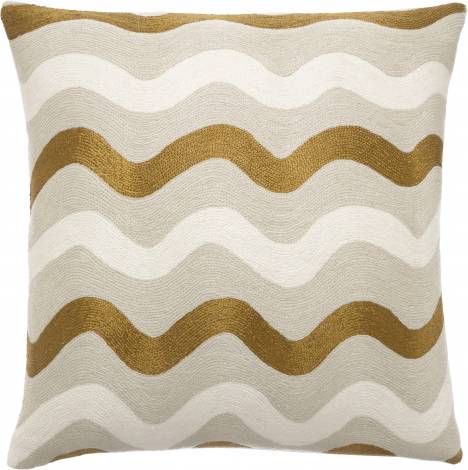 Judy Ross Textiles Hand-Embroidered Chain Stitch Ric Rak Throw Pillow oyster/gold rayon/cream
